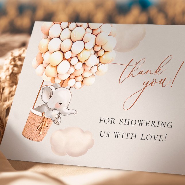 Elephant Balloon Baby Shower Thank You Card (Creator Uploaded)