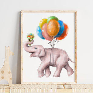 Elephant Balloon Bouquet Print Watercolor Print