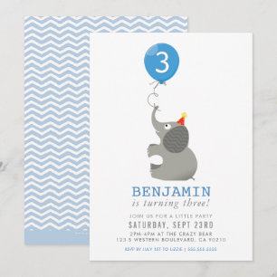 ELEPHANT & BALLOON joli anniversaire invitation bl