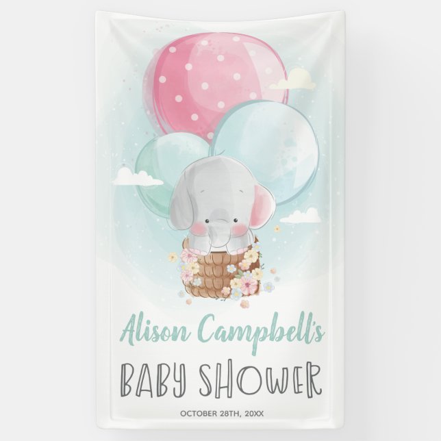 Elephant Balloons Gender Neutral Baby Shower Banner (Vertical)