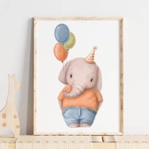 Elephant Balloons Print   Elephant Wall Print