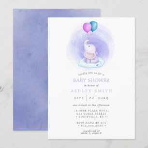 Elephant Balloons Watercolor Whimsical Baby Shower Invitation
