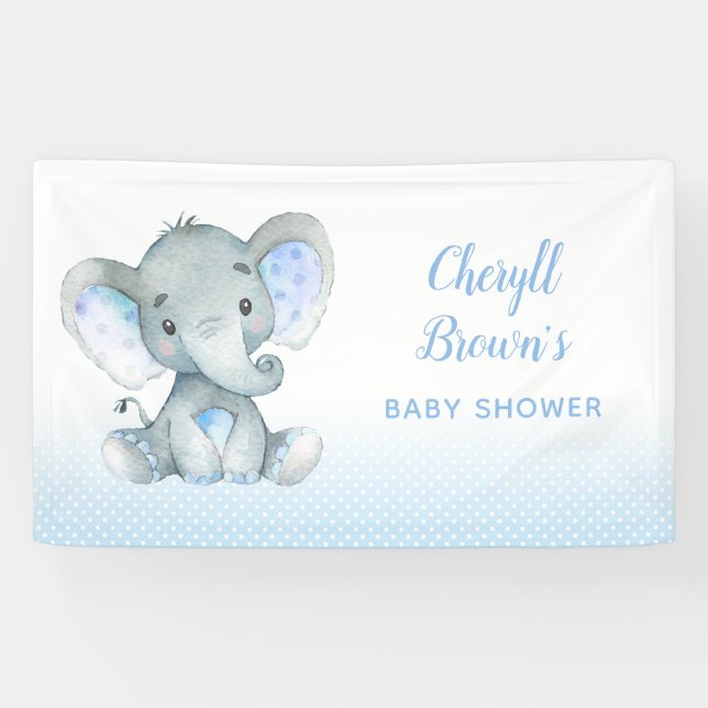Elephant Banners - Baby Shower Backdrops (Blue) (Horizontal)