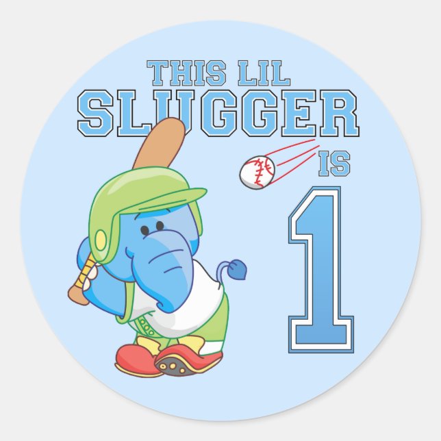 Elephant Baseball 1st Birthday Classic Round Stick Classic Round Sticker (Front)