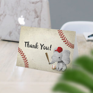 Elephant Baseball Boy Baby Shower Thank You Card