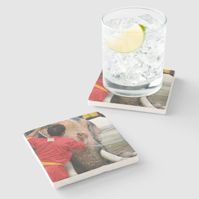 Elephant Bathtime ... Ayutthaya, Thailand Stone Coaster (Side)