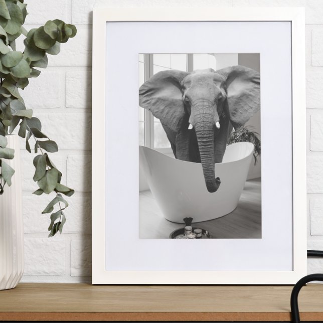 Elephant Bathtub Black White Bathroom art Poster (Creator Uploaded)