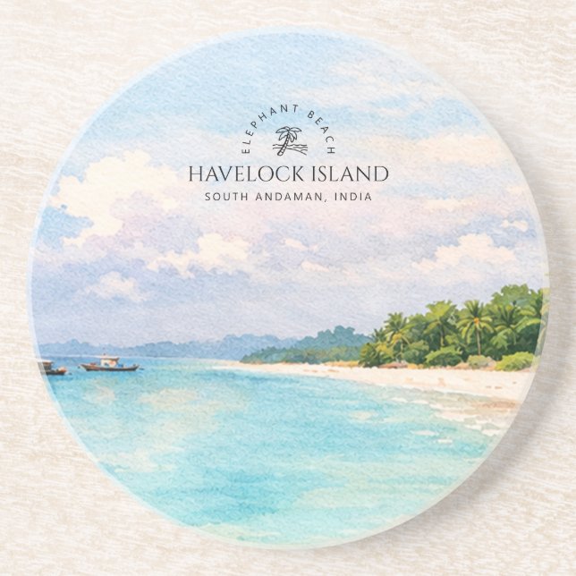 Elephant Beach Watercolor – Andaman Keepsake Gift Coaster (Front)