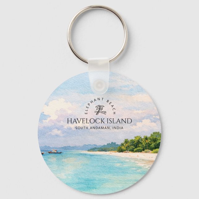Elephant Beach Watercolor – Andaman Keepsake Gift Keychain (Front)