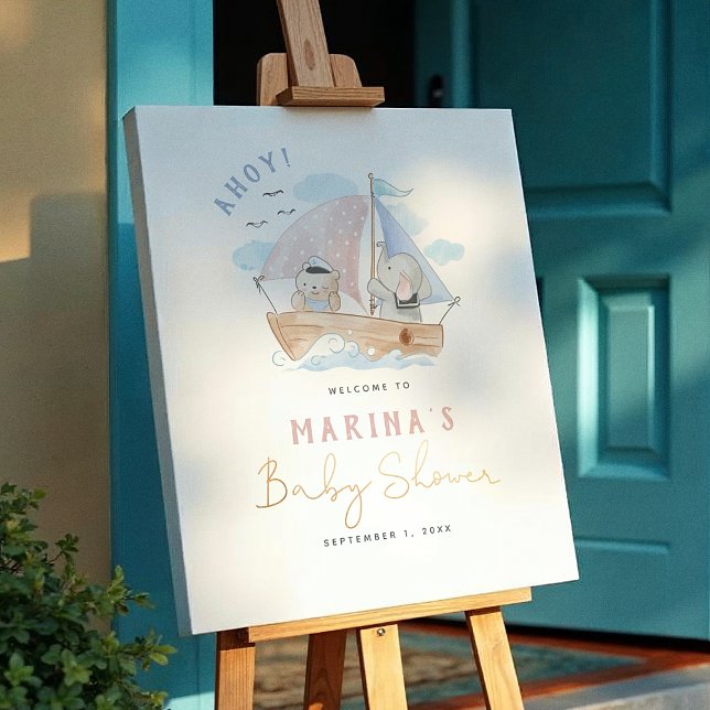 Elephant & Bear Sailboat Baby Shower Welcome Sign (Creator Uploaded)