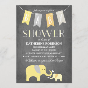 Eléphant Bébé Jaune   Invitation baby shower
