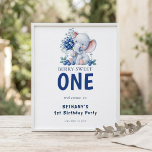 Elephant Berry Sweet Welcome 1st Birthday sign