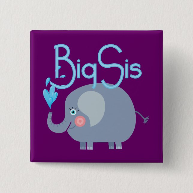 Elephant Big Sis 2 Inch Square Button (Front)