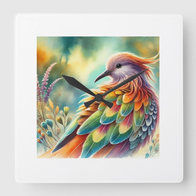 Elephant Bird 160724AREF254 - Watercolor Square Wall Clock (Front)