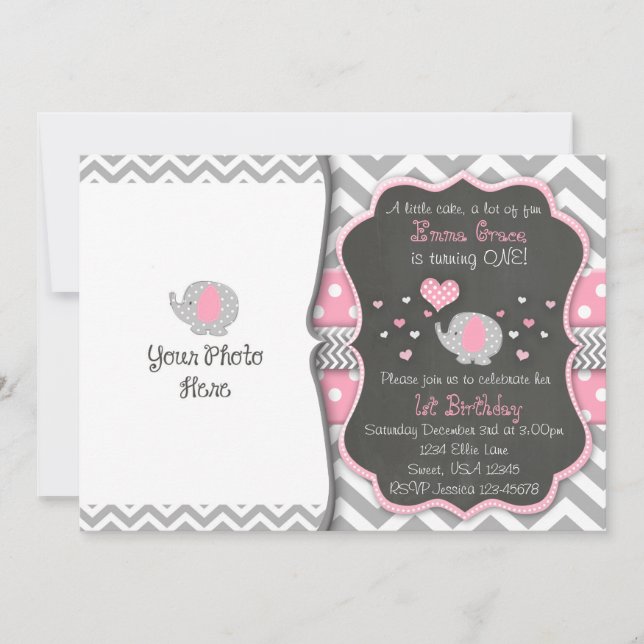 Elephant Birthday Invitation| Chalkboard Invite (Front)