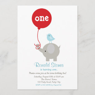 Elephant Birthday Invitation with Red Balloon