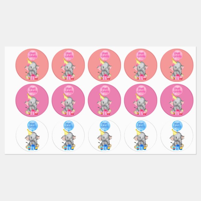 Elephant birthday labels (Sheet)