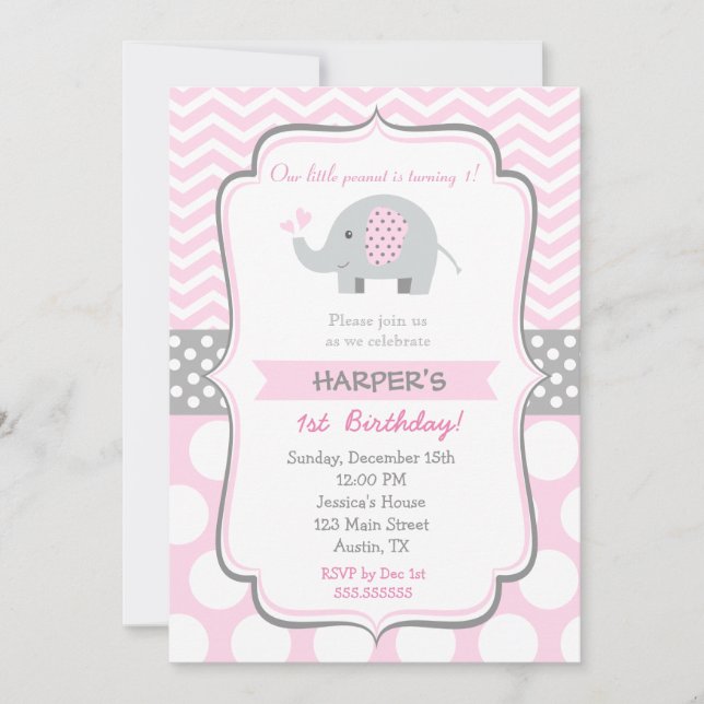 Elephant Birthday Party Invitations (Front)