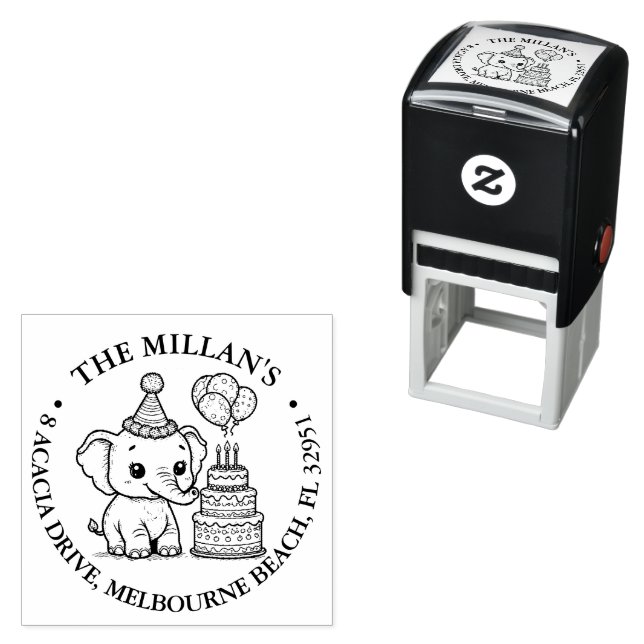Elephant  Birthday theme Self-inking Stamp (In Situ)