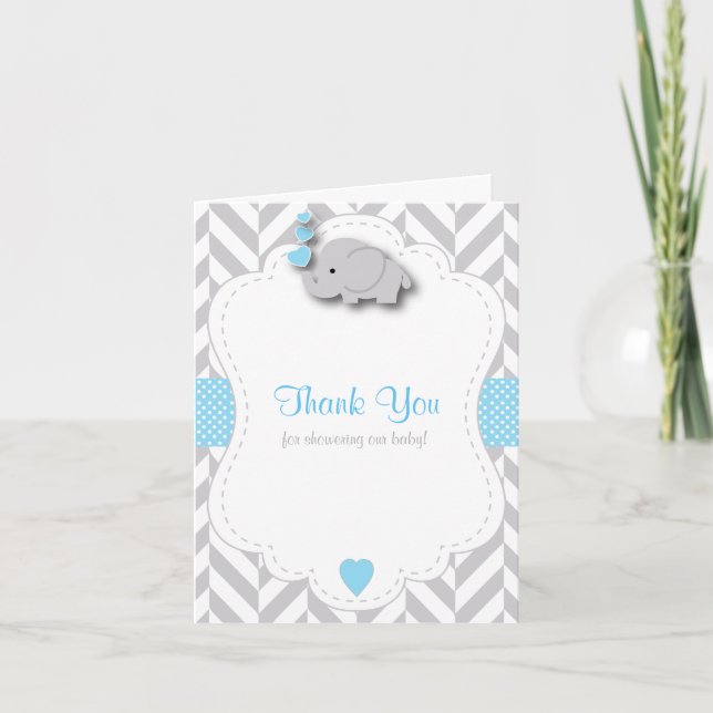 Eléphant bleu, gris blanc 🐘 Merci de Baby shower (Devant)