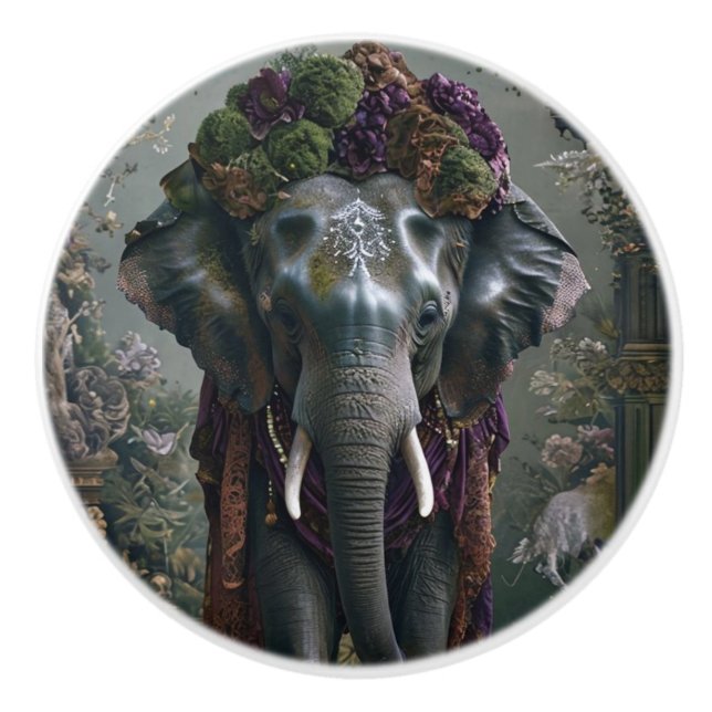 Elephant Blossom Ceramic Knob (Front)