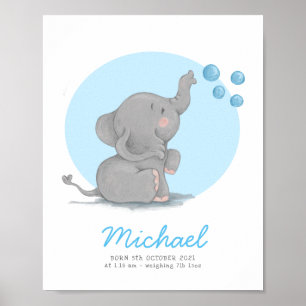 Elephant blowing bubbles name nursery wall art