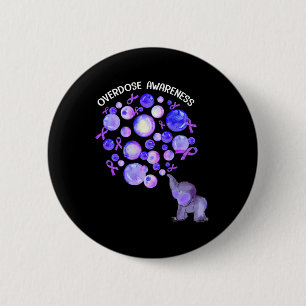 Elephant Blowing Up Purple Balloons Overdose Aware 2 Inch Round Button