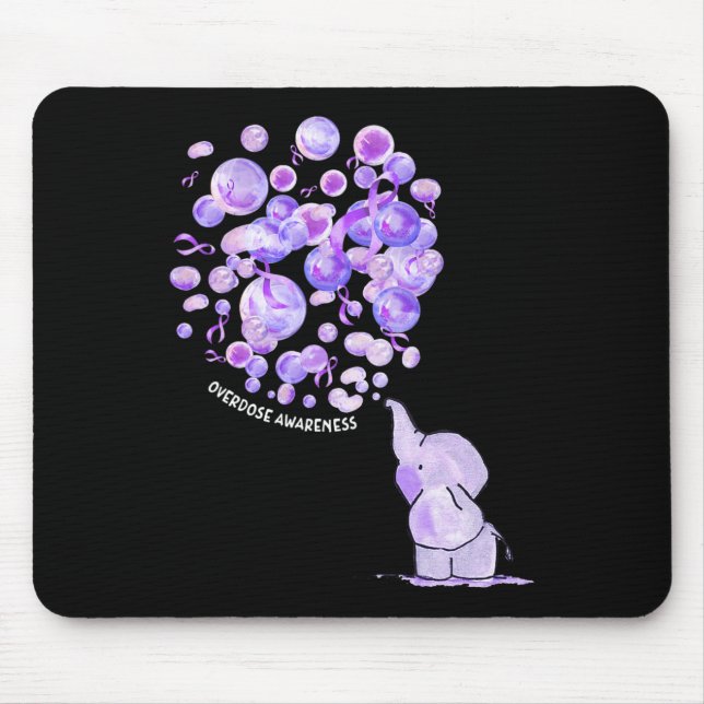 Elephant Blowing Up Purple Balloons Overdose Aware Mouse Pad (Front)