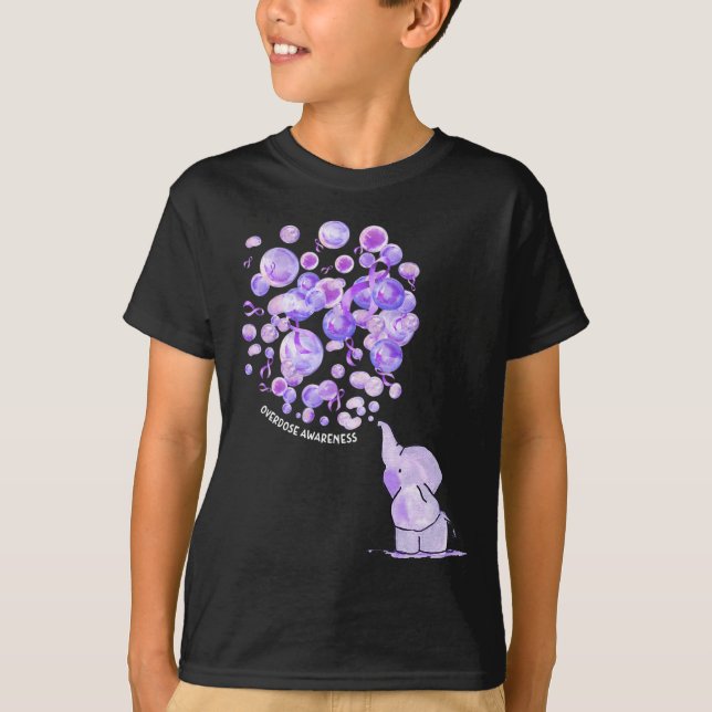 Elephant Blowing Up Purple Balloons Overdose Aware T-Shirt (Front)
