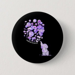Elephant Blowing Up Purple Lloons Overdose Awarene 2 Inch Round Button