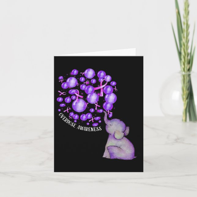 Elephant Blowing Up Purple Lloons Overdose Awarene Card (Front)