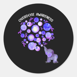 Elephant Blowing Up Purple Lloons Overdose Awarene Classic Round Sticker