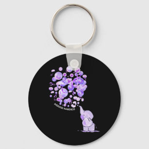 Elephant Blowing Up Purple Lloons Overdose Awarene Keychain