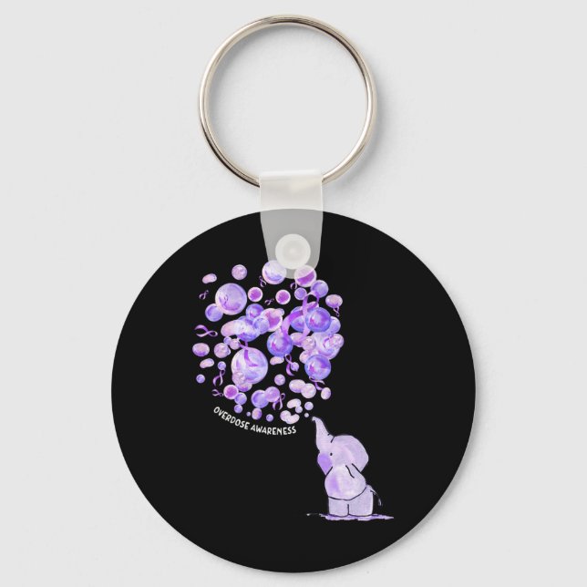 Elephant Blowing Up Purple Lloons Overdose Awarene Keychain (Front)