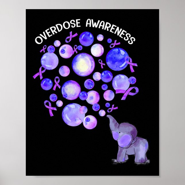 Elephant Blowing Up Purple Lloons Overdose Awarene Poster (Front)