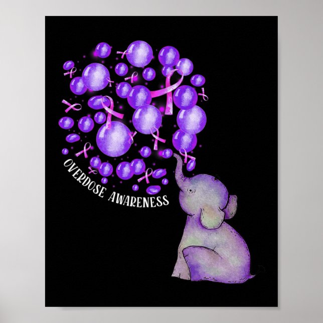 Elephant Blowing Up Purple Lloons Overdose Awarene Poster (Front)