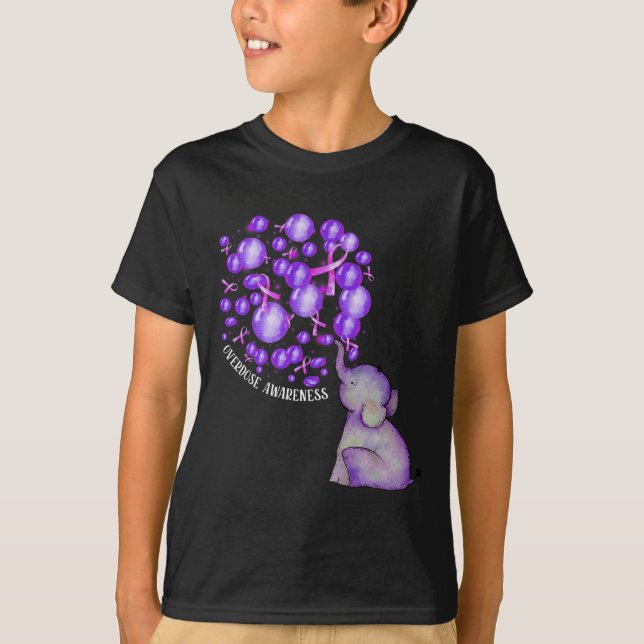 Elephant Blowing Up Purple Lloons Overdose Awarene T-Shirt (Front)