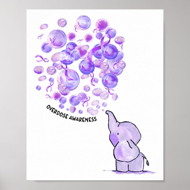 Elephant Blows Up Purple Bylloons Overdose Awarene Poster (Front)