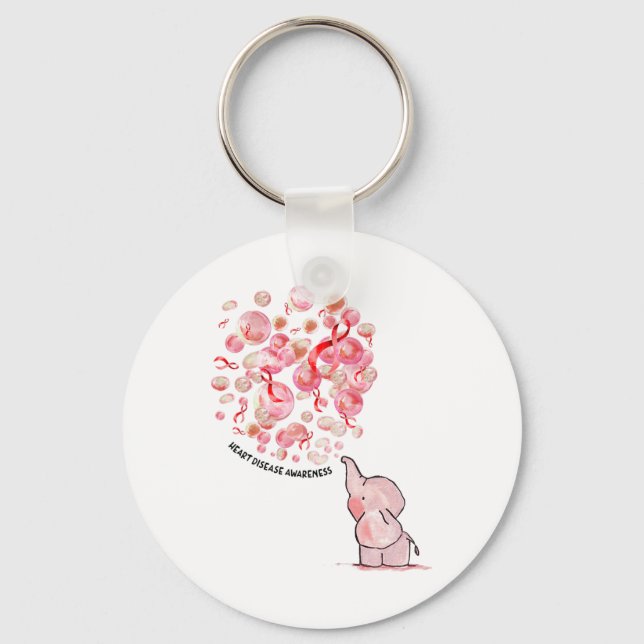 Elephant Blows Up Red Balloons Heart Disease Aware Keychain (Front)