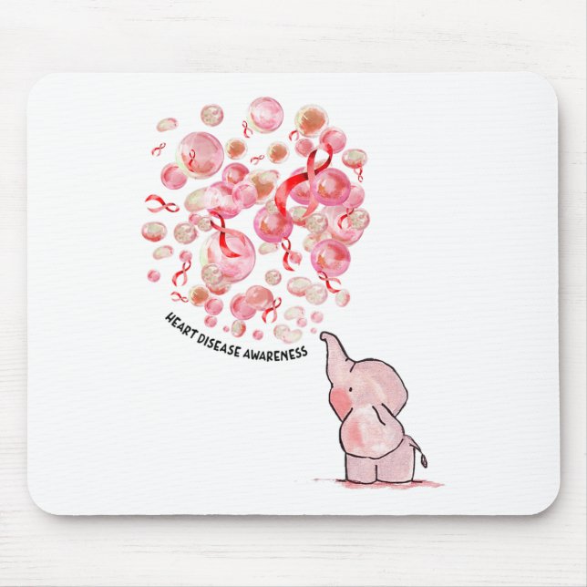 Elephant Blows Up Red Balloons Heart Disease Aware Mouse Pad (Front)