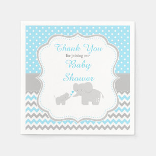 Elephant Blue and Grey Baby Shower Party Napkin