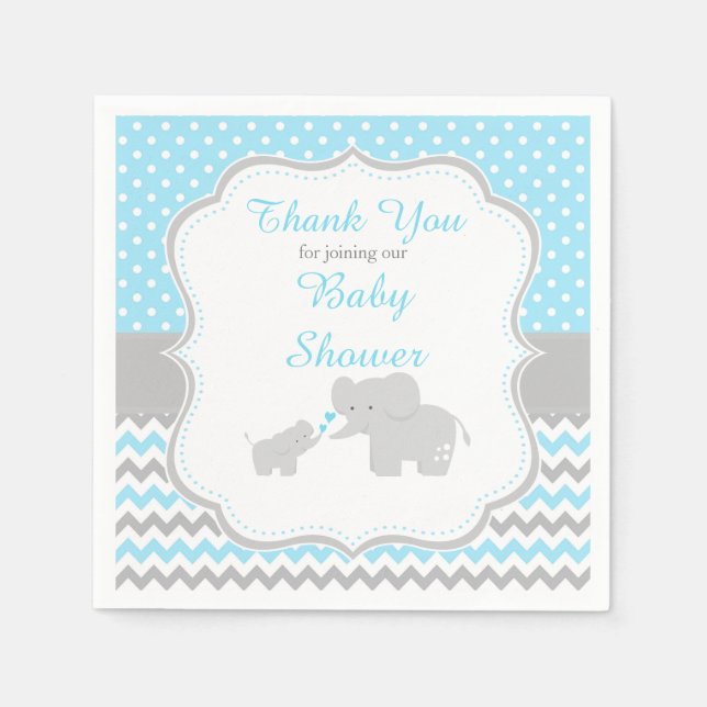 Elephant Blue and Grey Baby Shower Party Napkin (Front)