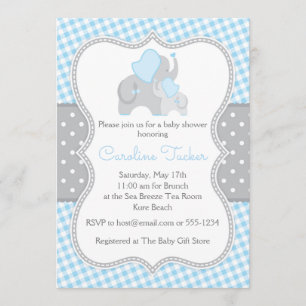 Elephant Blue and Grey Boy Baby Shower Invitation