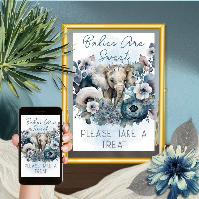 Elephant Blue Baby Shower Babies Are Sweet Treat Poster (Creator Uploaded)