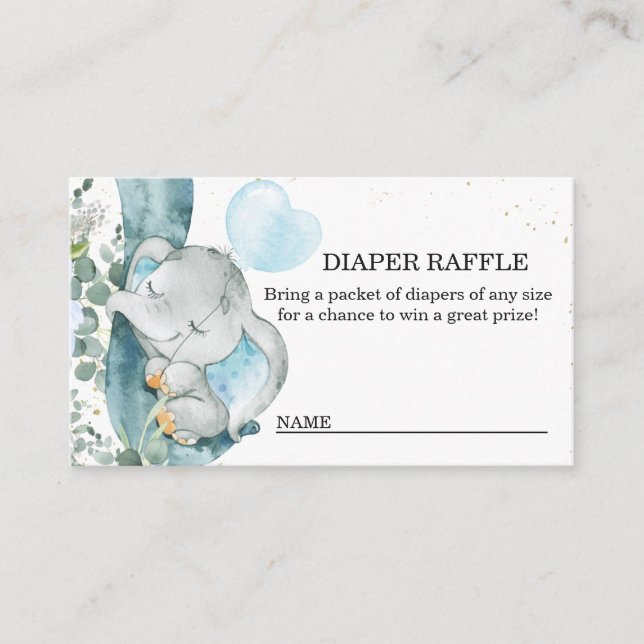 Elephant Blue Balloon Baby Shower Diaper Raffle Enclosure Card (Front)