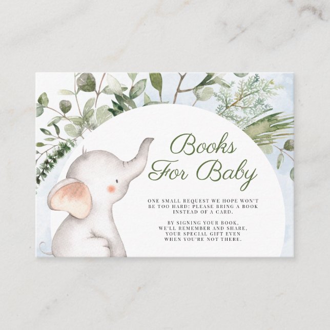 Elephant Blue Boy Greenery Books For Baby Enclosur Enclosure Card (Front)