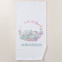 Elephant BLUE BUTTERFLY  Beach Towel