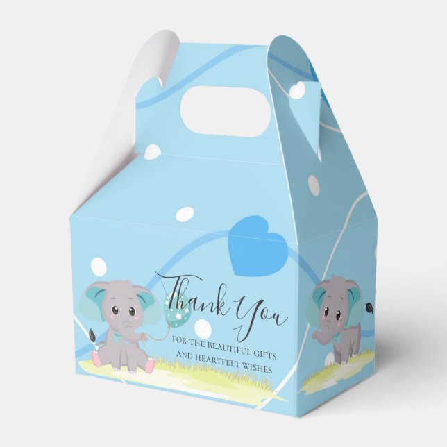 Elephant Blue hearts Balloon  Favour Box (Front Side)