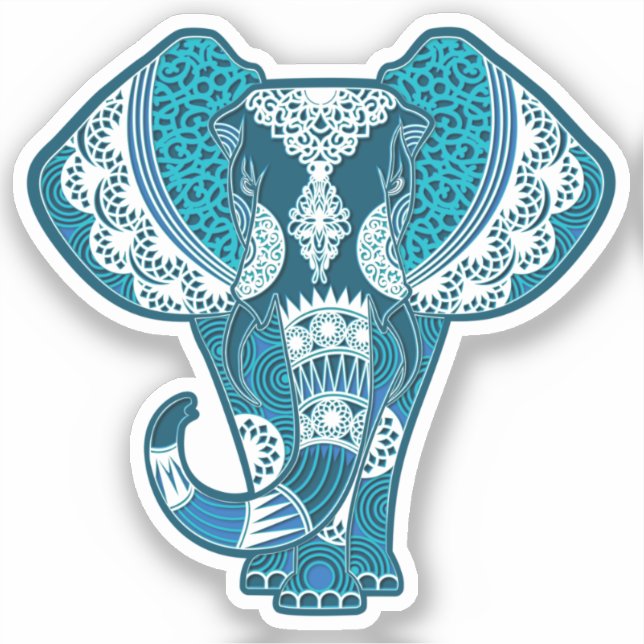 Elephant Blue Mandala Animal Sticker (Front)