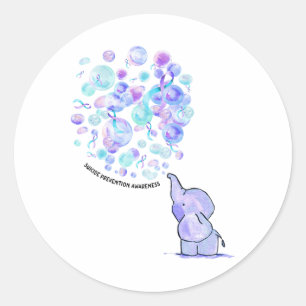 Elephant Blue Purple Balloons Suicide Prevention A Classic Round Sticker